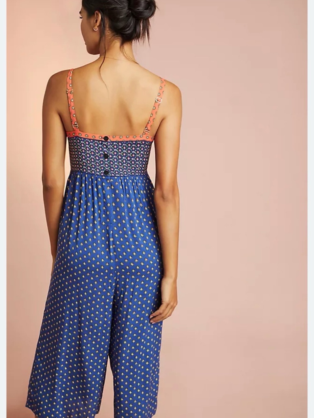Anthropologie Dark Blue + Orange Floral
Sleeveless Jumpsuit